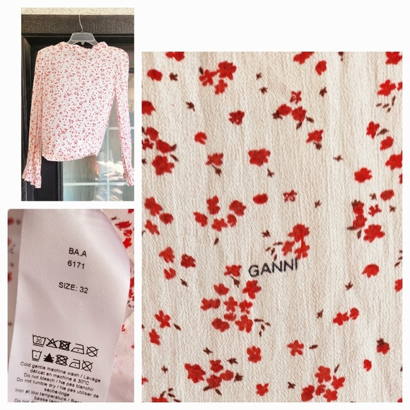 Ganni Red and White Floral Blouse - Picture 3 of 3